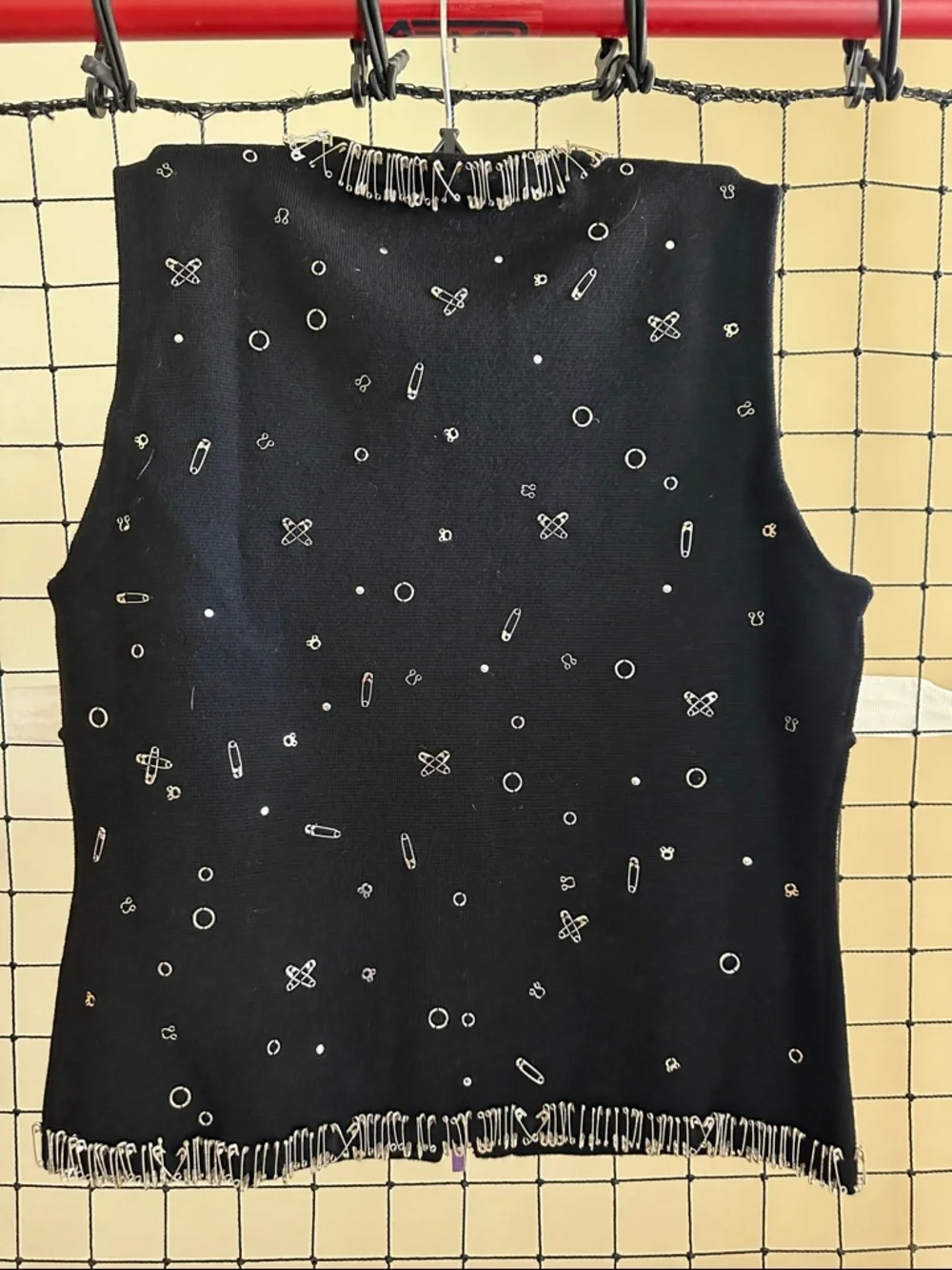 Per Se Black Embellished Sleeveless Zip Vest with Silver Accents - Picture 2 of 3